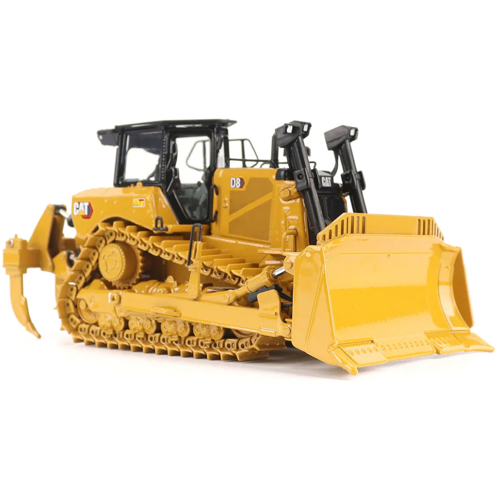 Model of a Yellow Standard Configuration Caterpillar D8 Track-Type Dozer with Rear Ripper on a White Background