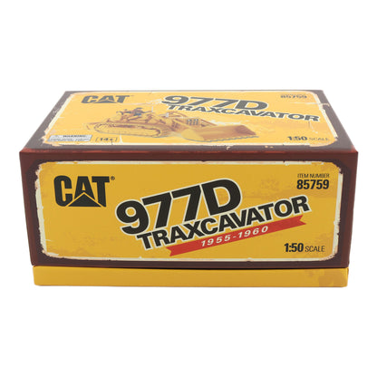Flip Top Box Packaging with Wore Look Graphics, CAT Branding and Text Photographed on a White Background