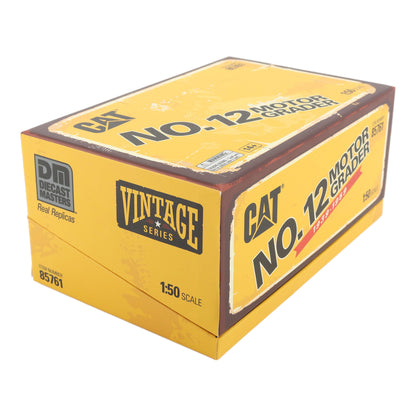 Flip Top Box Packaging with Wore Look Graphics, CAT Branding and Text Photographed on a White Background
