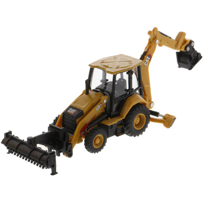 Toy backhoe loader with black and yellow colors on a white background