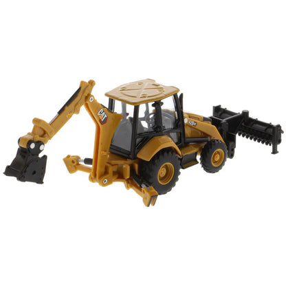 Toy backhoe loader with black and yellow colors on a white background