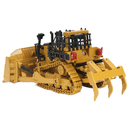 1:87th Scale Diecast Model of a Caterpillar D11 Dozer with Rear Ripper on a White Background