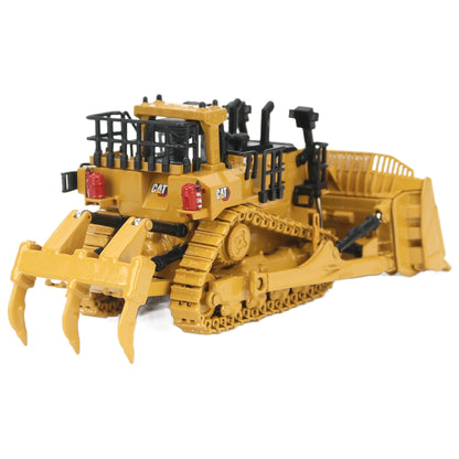 1:87th Scale Diecast Model of a Caterpillar D11 Dozer with Rear Ripper on a White Background