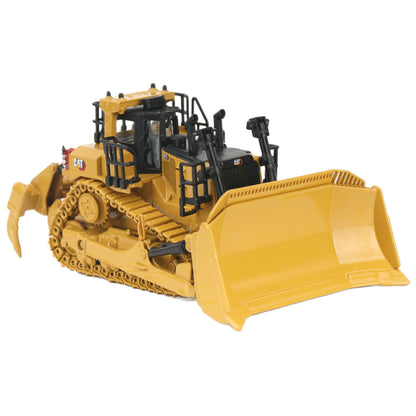 1:87th Scale Diecast Model of a Caterpillar D11 Dozer with Rear Ripper on a White Background