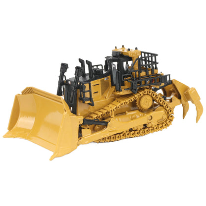 1:87th Scale Diecast Model of a Caterpillar D11 Dozer with Rear Ripper on a White Background
