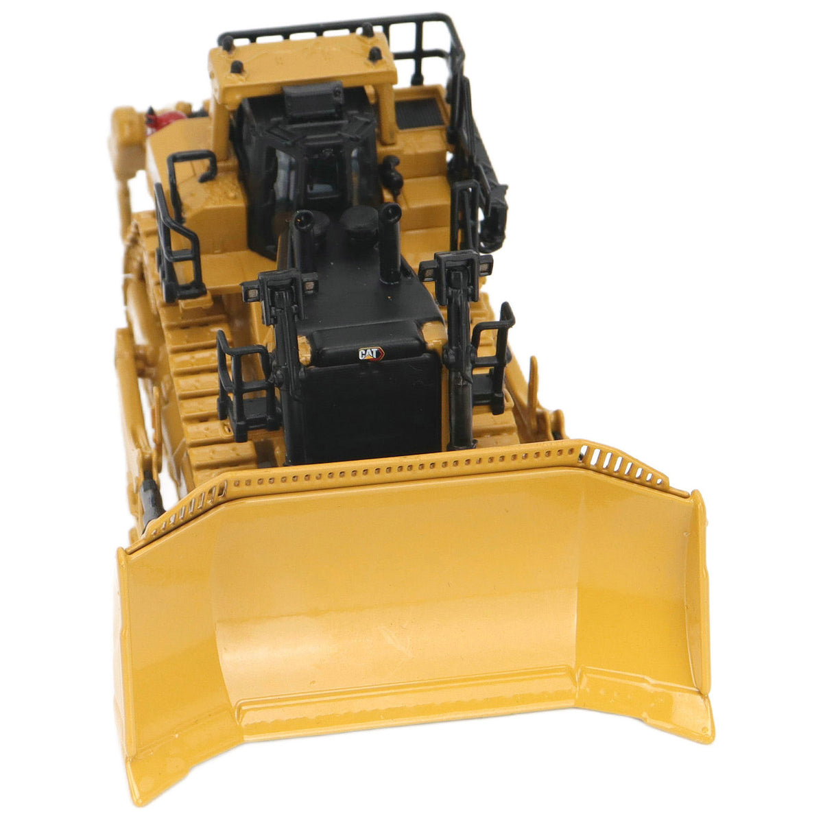 1:87th Scale Diecast Model of a Caterpillar D11 Dozer with Rear Ripper on a White Background
