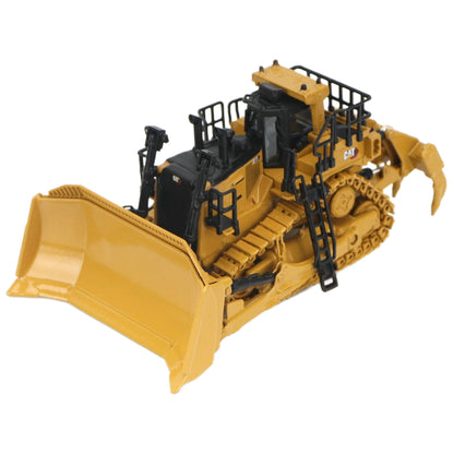 1:87th Scale Diecast Model of a Caterpillar D11 Dozer with Rear Ripper on a White Background