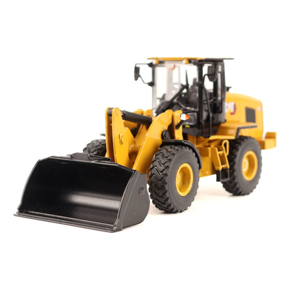 1:50th Scale Diecast Model of a CAT Yellow & Black Model of a Caterpillar 930 Wheel Loader Photographed on a White Background