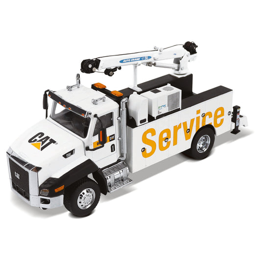 A CAT-branded service utility truck model in white, black, and orange, shown on a clean white background.