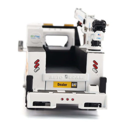 Model of a White Kenworth T380 Auto-Crane Titan 85 Body w/Miller EnPak "Caterpillar Dealer Service" on a White Background