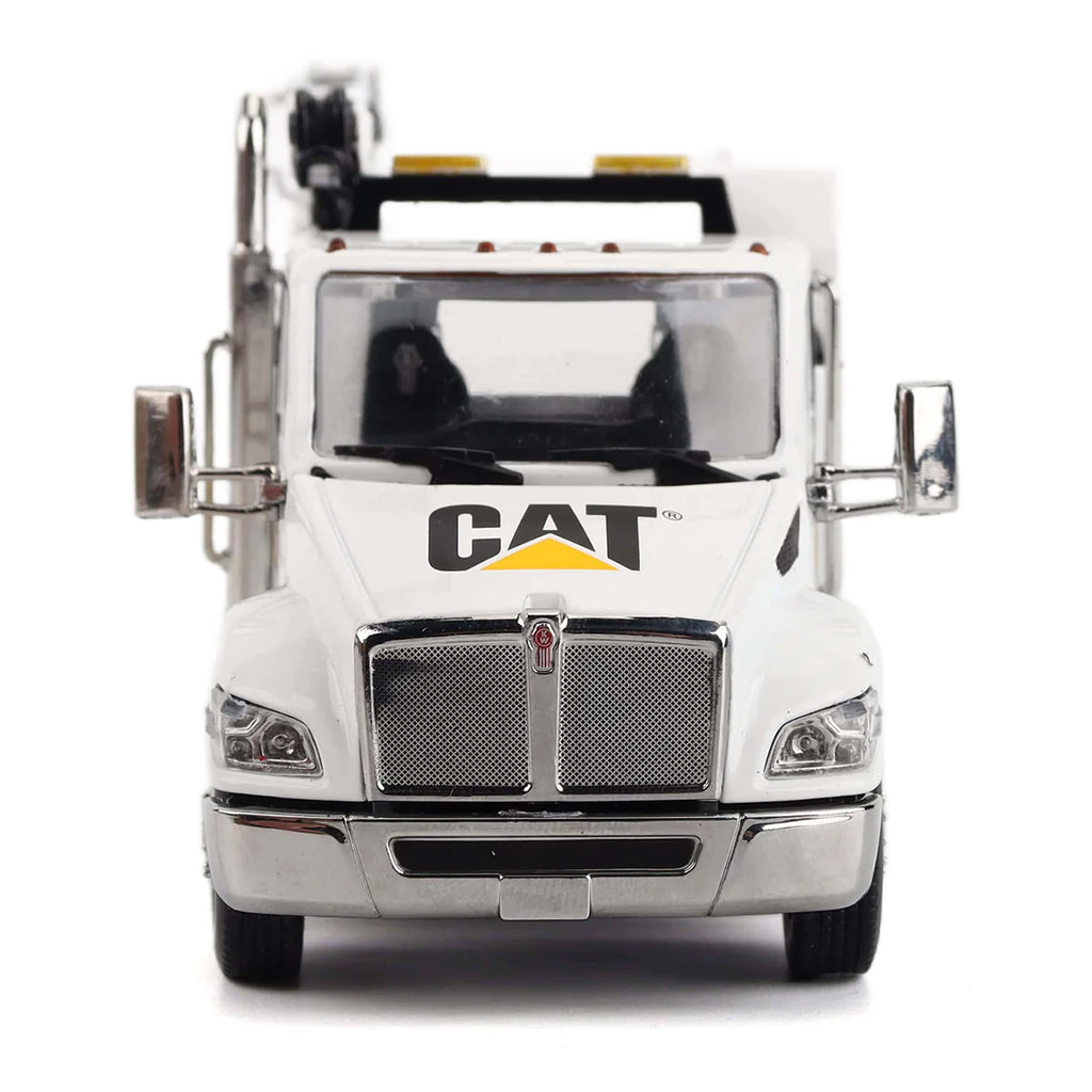Model of a White Kenworth T380 Auto-Crane Titan 85 Body w/Miller EnPak "Caterpillar Dealer Service" on a White Background