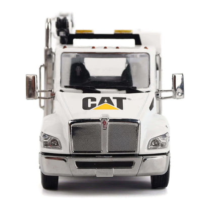 Model of a White Kenworth T380 Auto-Crane Titan 85 Body w/Miller EnPak "Caterpillar Dealer Service" on a White Background