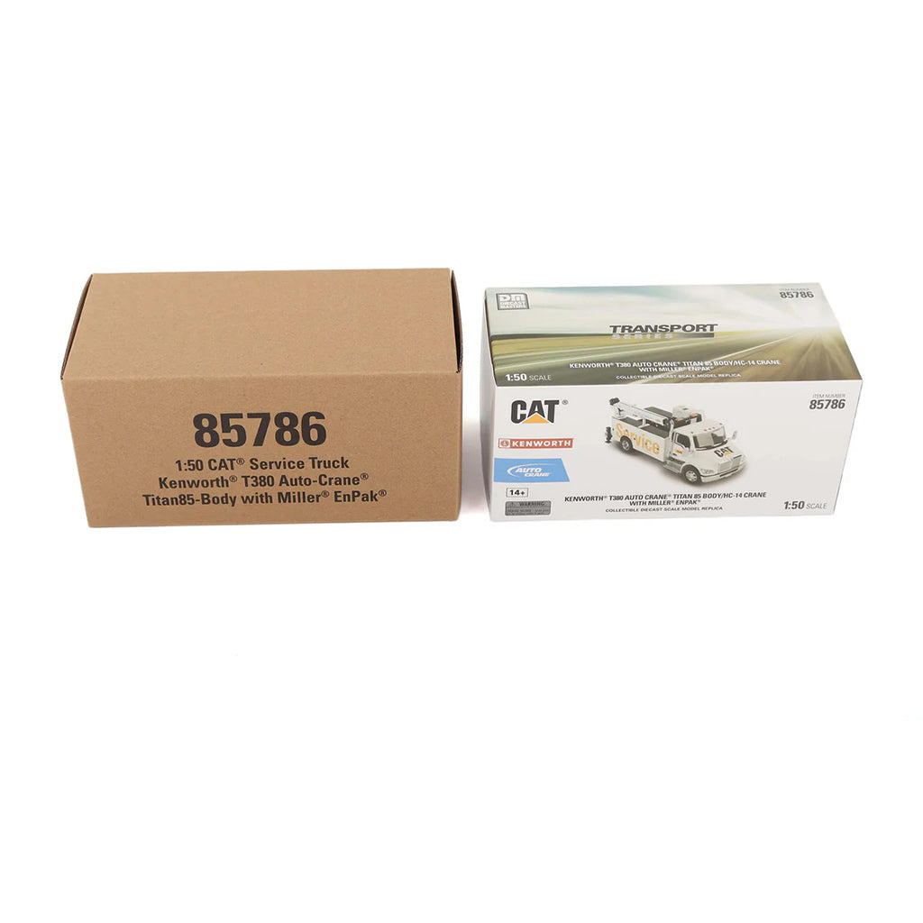 Model truck packaging with a cardboard box and model truck on a white background