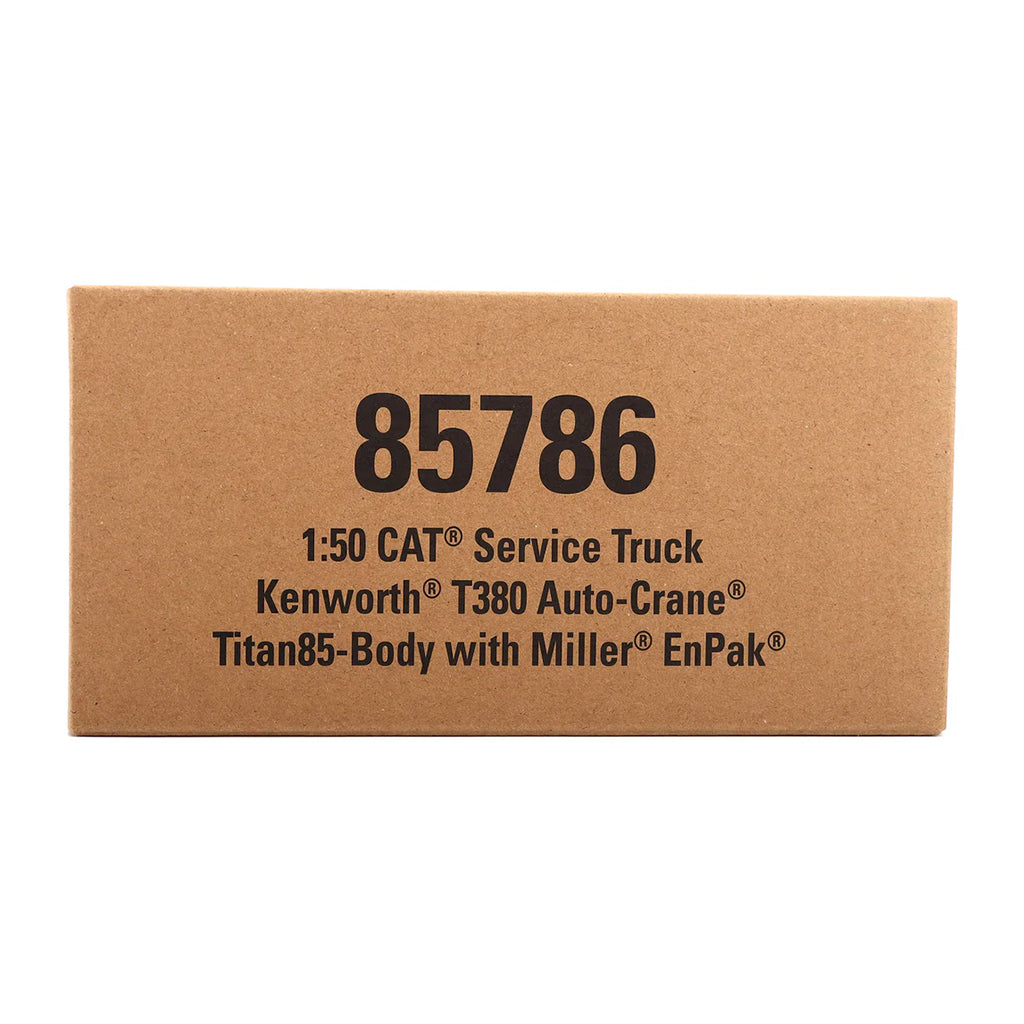 Cardboard box with model truck details on a white background