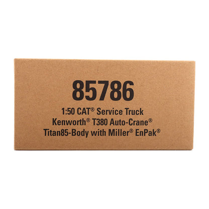Cardboard box with model truck details on a white background