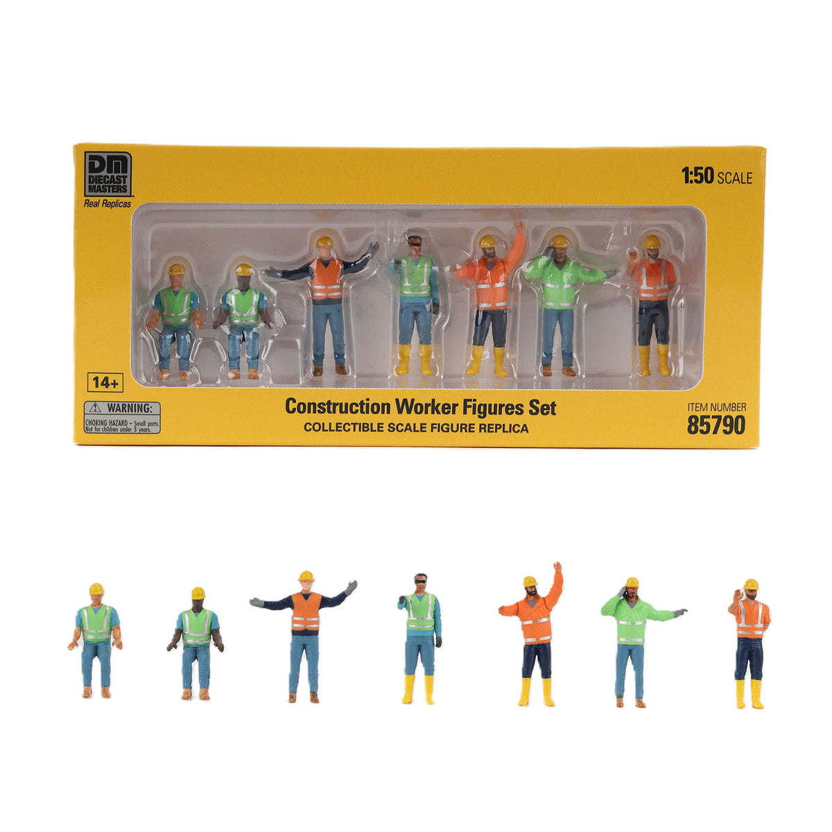 Construction Crew - 7-Piece Construction Worker Set and Yellow Boxed Set of Workers on a White Background