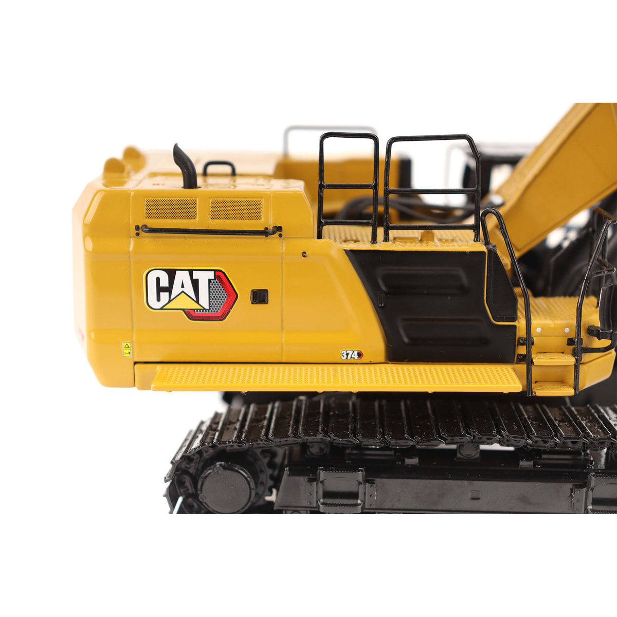 1:50th Scale Diecast Model in CAT Yellow & Black of a Caterpillar 374 Excavator Photographed on a White Background