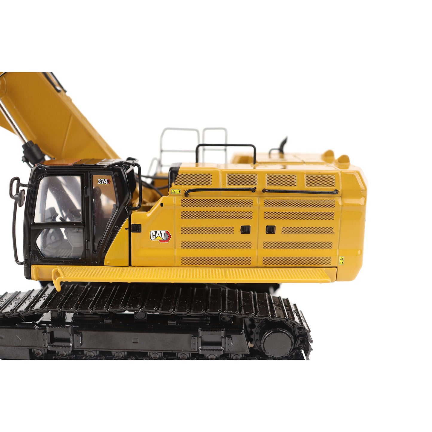 1:50th Scale Diecast Model in CAT Yellow & Black of a Caterpillar 374 Excavator Photographed on a White Background