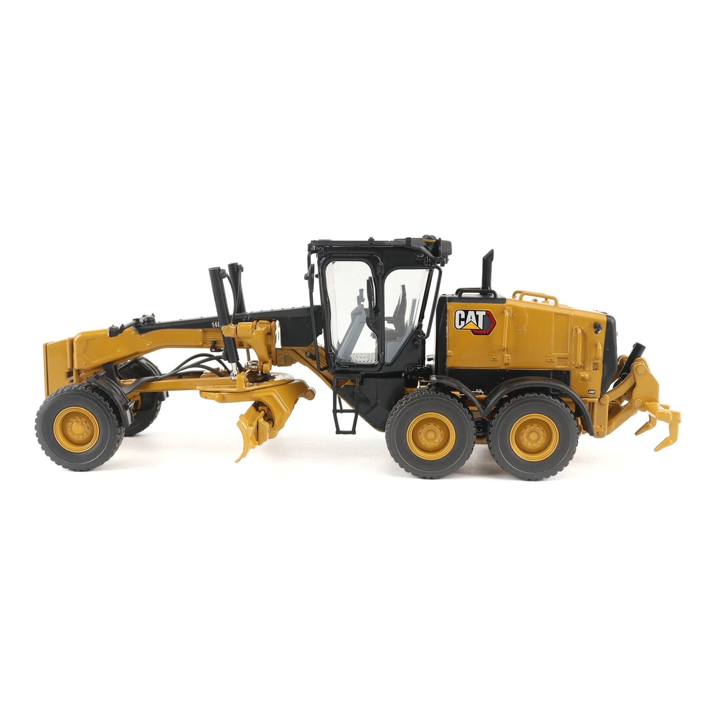 Model of a Caterpillar 140 LVR Motor Grader on a White Background