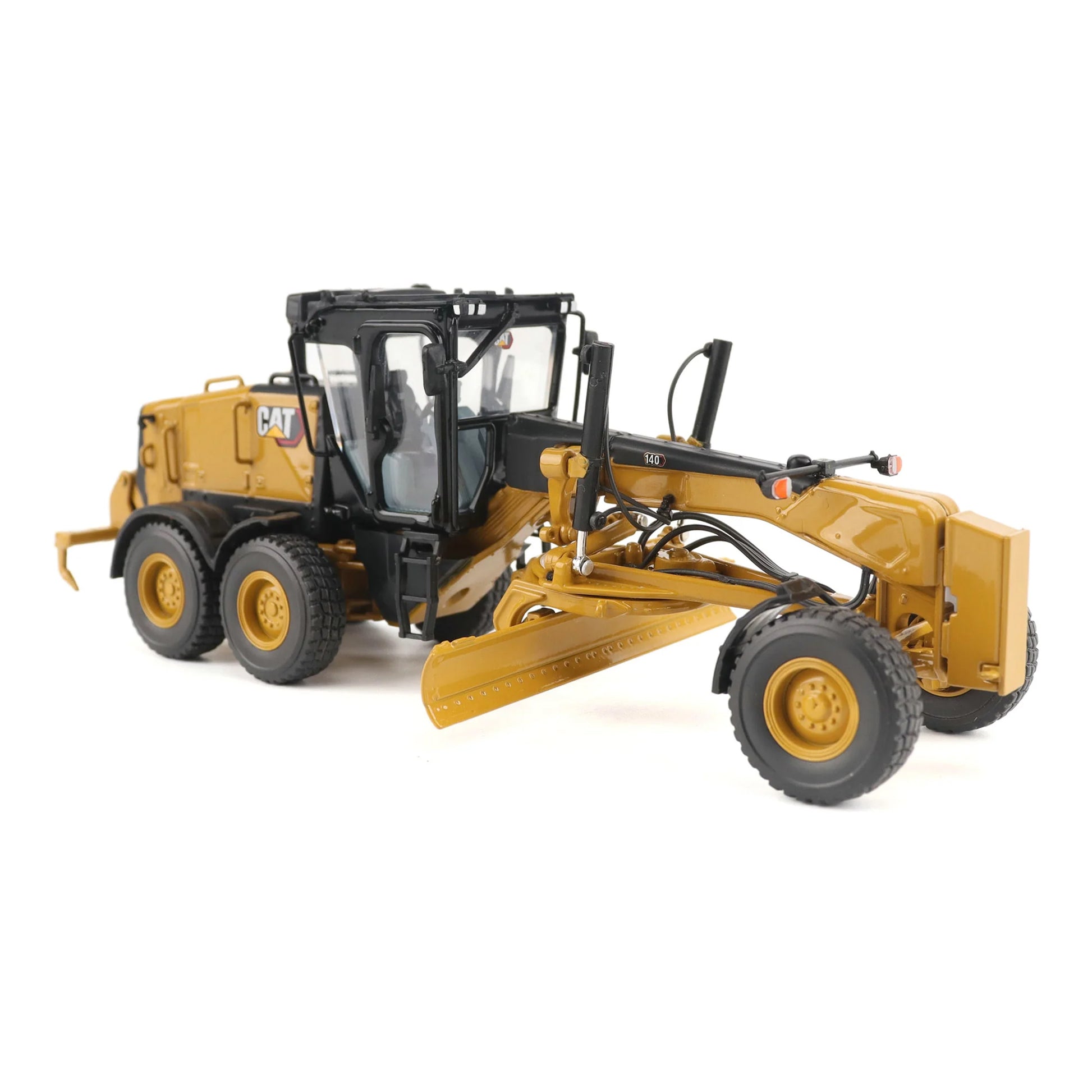 Model of a Caterpillar 140 LVR Motor Grader on a White Background