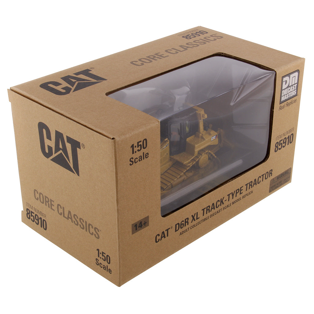 Boxed model of a Caterpillar D6R XL track-type tractor with clear window