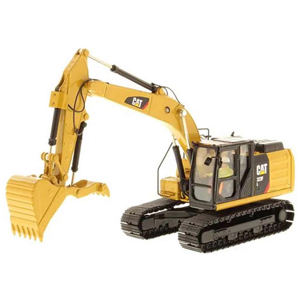 Model of a Caterpillar 320F L Hydraulic Excavator w/Thumb on a White Background