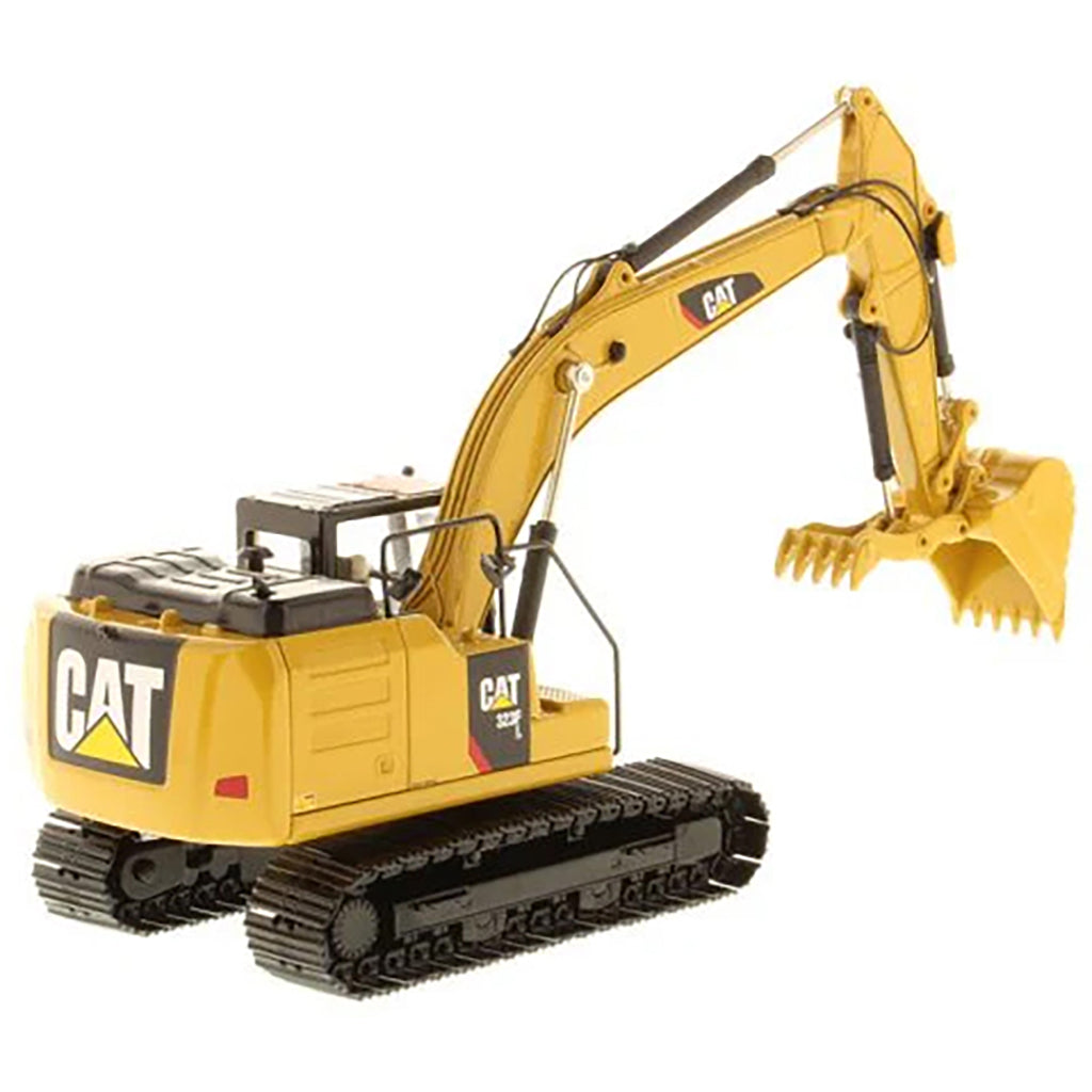 Model of a Caterpillar 320F L Hydraulic Excavator w/Thumb on a White Background
