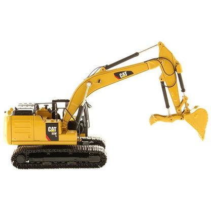 Model of a Caterpillar 320F L Hydraulic Excavator w/Thumb on a White Background