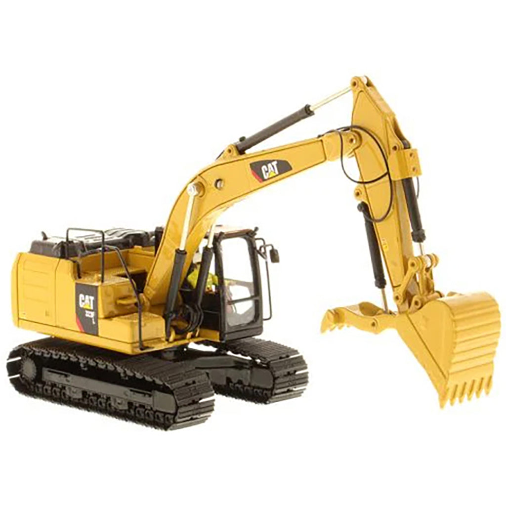 Model of a Caterpillar 320F L Hydraulic Excavator w/Thumb on a White Background