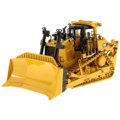 Model of a Yellow Caterpillar D9T Track-Type Dozer with Rear Ripper on a White Background