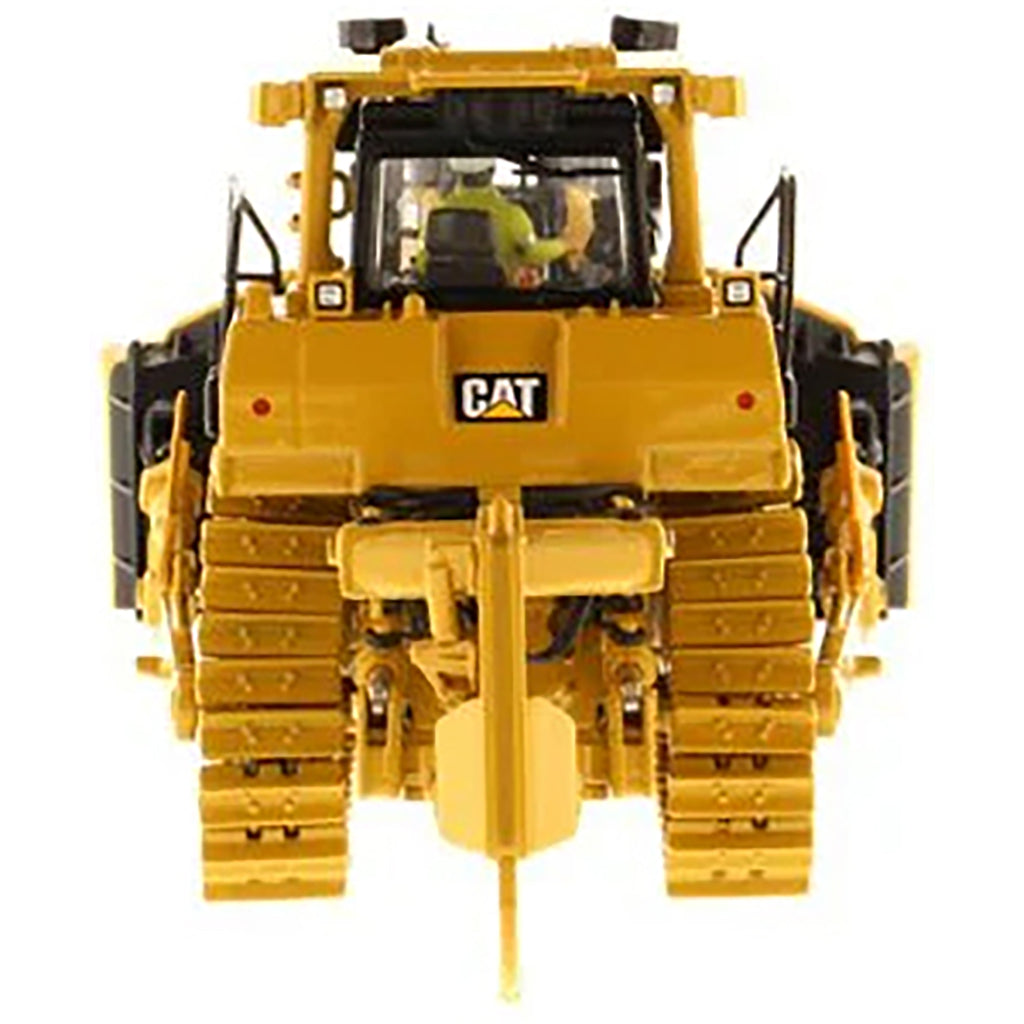 Model of a Yellow Caterpillar D9T Track-Type Dozer with Rear Ripper on a White Background