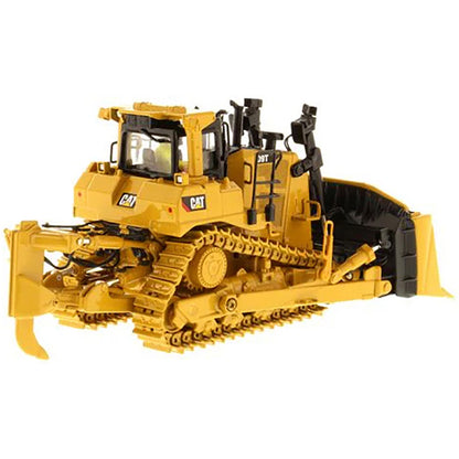 Model of a Yellow Caterpillar D9T Track-Type Dozer with Rear Ripper on a White Background