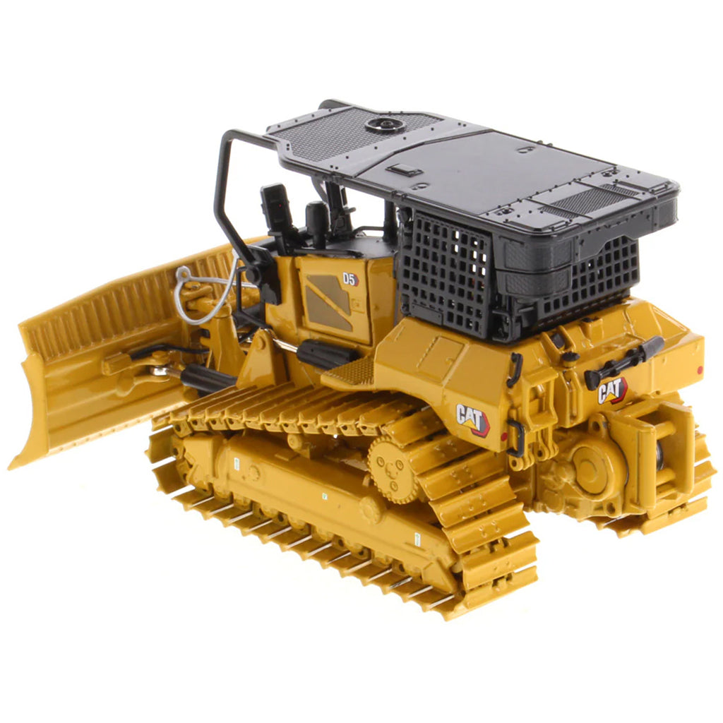 Model of a Caterpillar D5 XR Track-Type Fire Suppression Dozer with Winch on a White Background