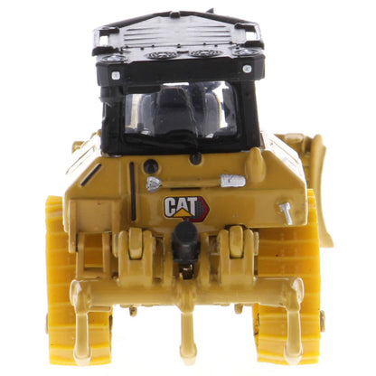 Model of a Caterpillar D5 Track-Type Dozer with Rear Ripper, Fine Grading Undercarriage, & Foldable Blade on a White Background