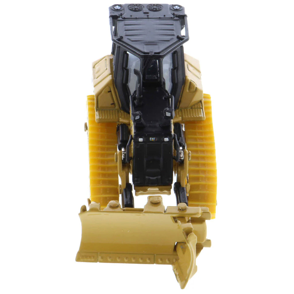 Model of a Caterpillar D5 Track-Type Dozer with Rear Ripper, Fine Grading Undercarriage, & Foldable Blade on a White Background