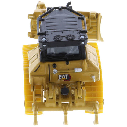 Model of a Caterpillar D5 Track-Type Dozer with Rear Ripper, Fine Grading Undercarriage, & Foldable Blade on a White Background