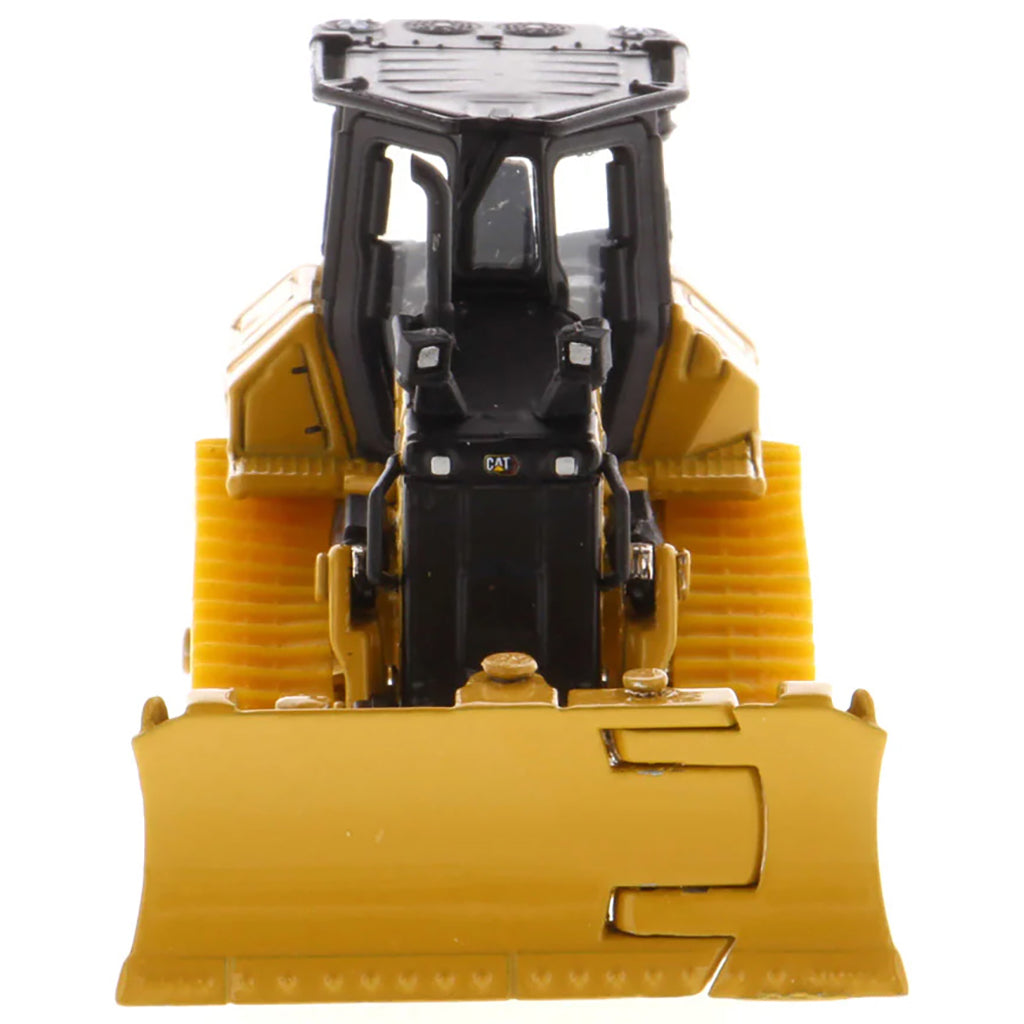 Model of a Caterpillar D5 Track-Type Dozer with Rear Ripper, Fine Grading Undercarriage, & Foldable Blade on a White Background