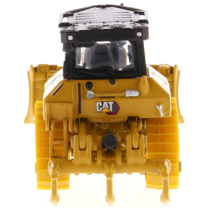 Model of a Caterpillar D5 Track-Type Dozer with Rear Ripper, Fine Grading Undercarriage, & Foldable Blade on a White Background