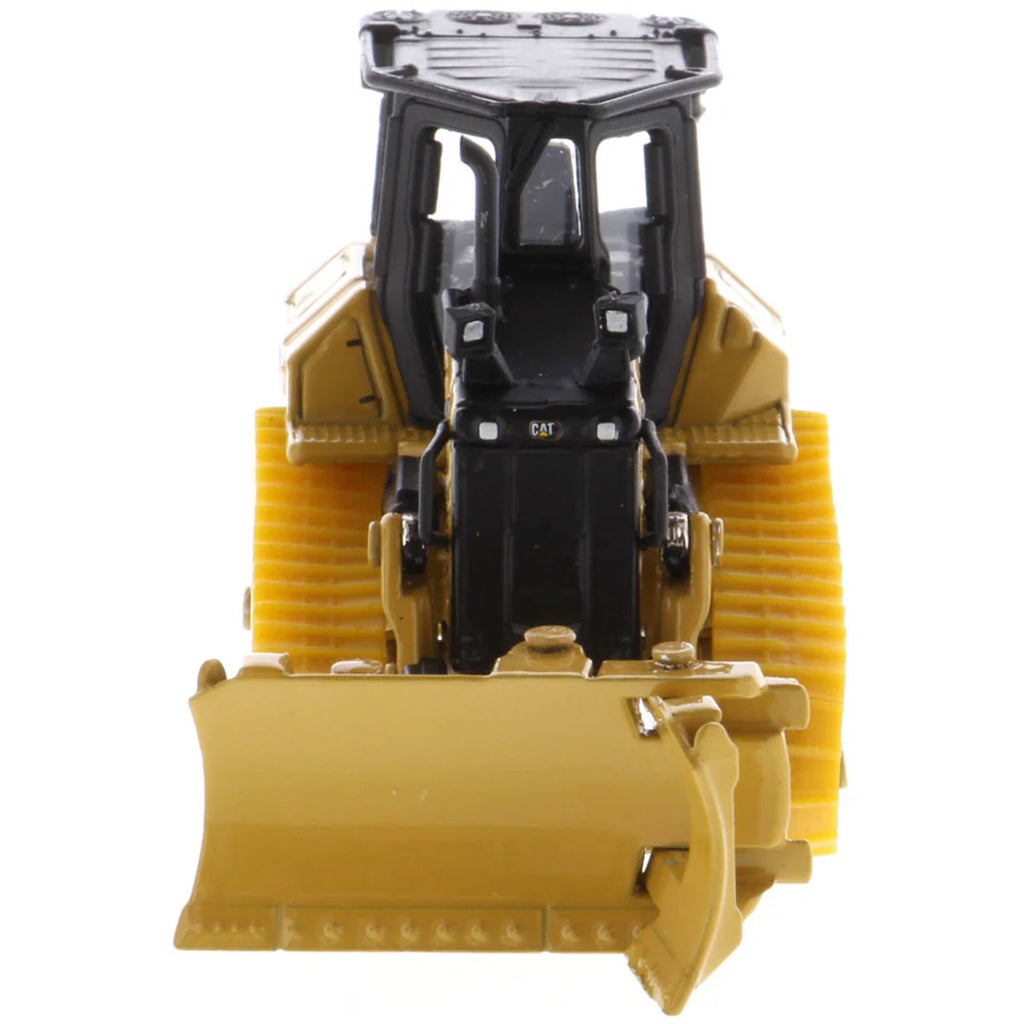 Model of a Caterpillar D5 Track-Type Dozer with Rear Ripper, Fine Grading Undercarriage, & Foldable Blade on a White Background