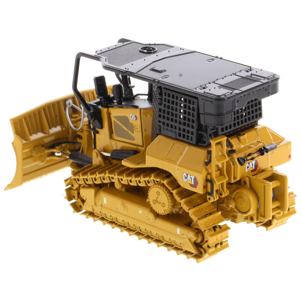 Model of a Caterpillar D5 XR Track-Type Fire Suppression Dozer with Winch on a White Background