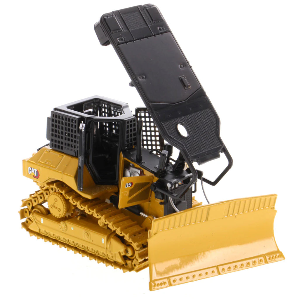 Model of a Caterpillar D5 XR Track-Type Fire Suppression Dozer with Winch on a White Background