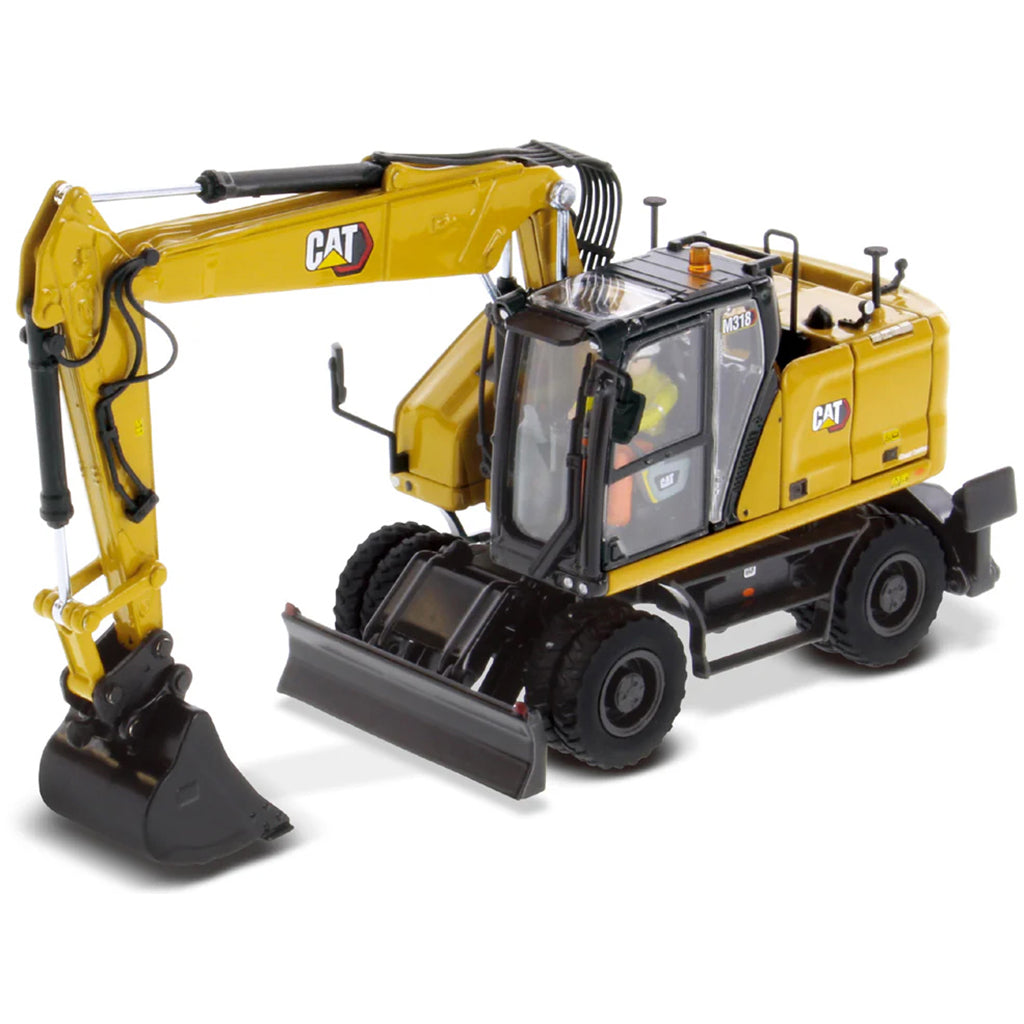 Model of a Caterpillar M318 Wheeled Excavator on a White Background