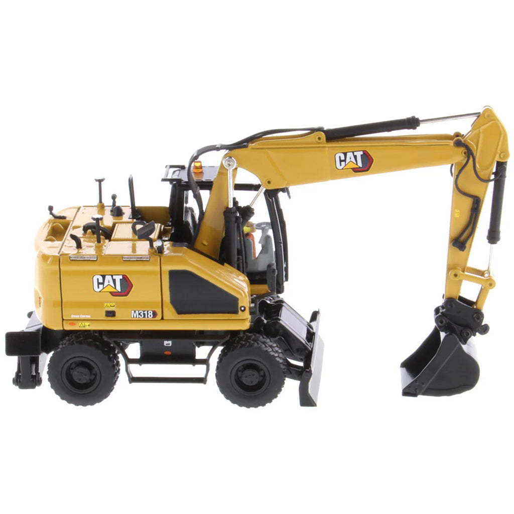 Model of a Caterpillar M318 Wheeled Excavator on a White Background