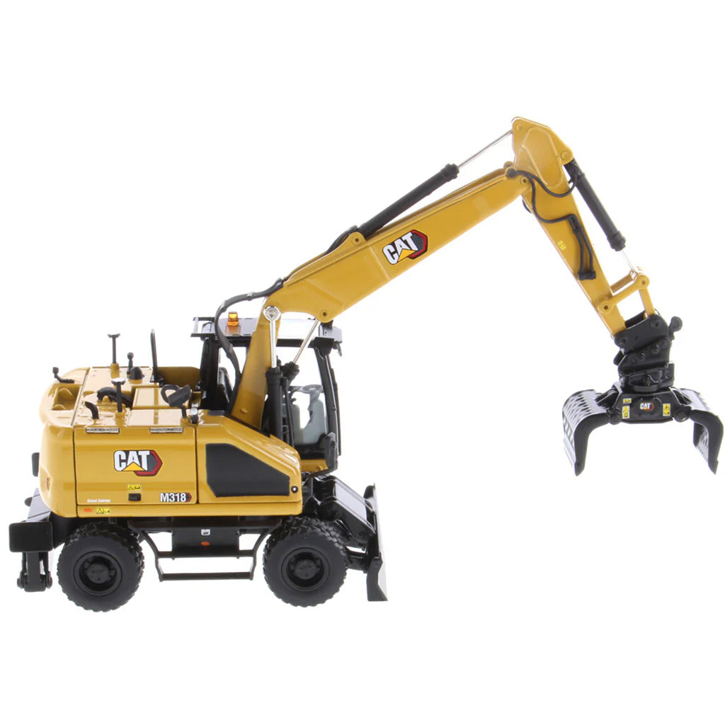 Model of a Caterpillar M318 Wheeled Excavator on a White Background