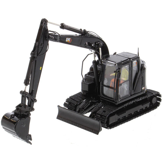 Model of a Caterpillar 315 Mini-Excavator in a Special Black Finish on a White Background