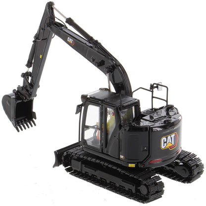 Model of a Caterpillar 315 Mini-Excavator in a Special Black Finish on a White Background