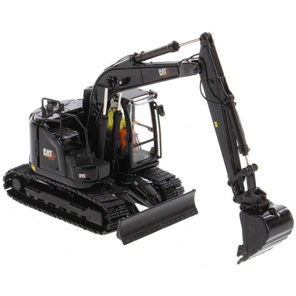 Model of a Caterpillar 315 Mini-Excavator in a Special Black Finish on a White Background