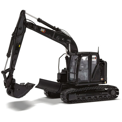 Model of a Caterpillar 315 Mini-Excavator in a Special Black Finish on a White Background