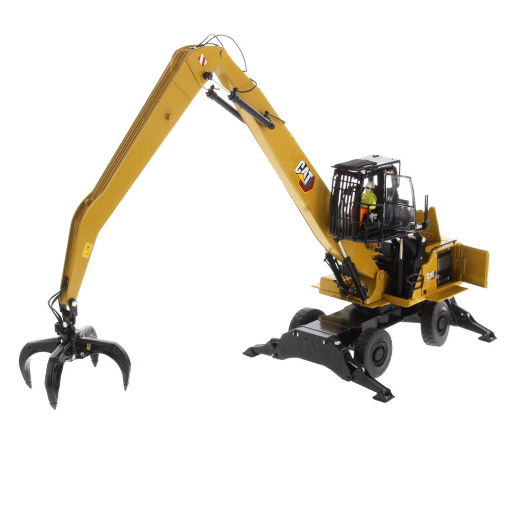 1:50 Scale Model of a Caterpillar MH3040 Material Handler on a White Background
