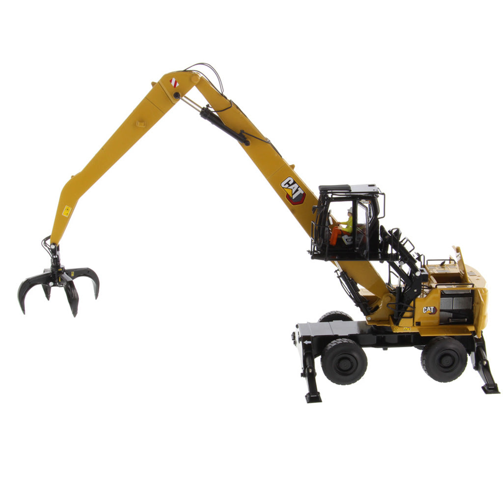 1:50 Scale Model of a Caterpillar MH3040 Material Handler on a White Background